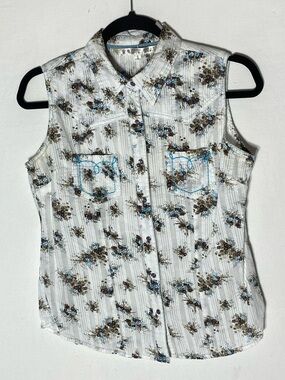 5/$25 Cumberland Outfitters Sleeveless Floral Western Snap Shirt S